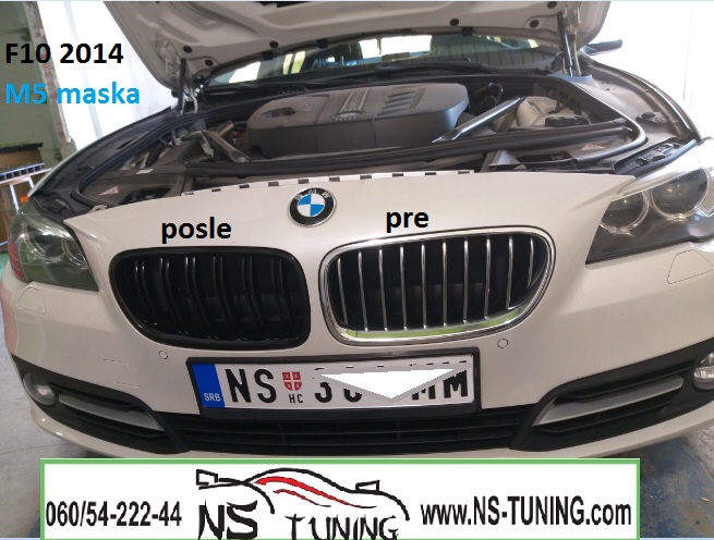bmw serija 5 f10 f11 prednja maska gril m5 crna sjaj ugradnja novi sad tuning